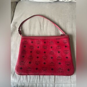 Mcm Zip Top Pouch In Ruby Red Visetos Coated Canvas